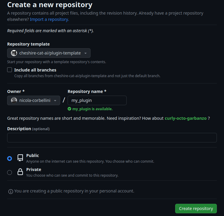 create a new plugin repository 
