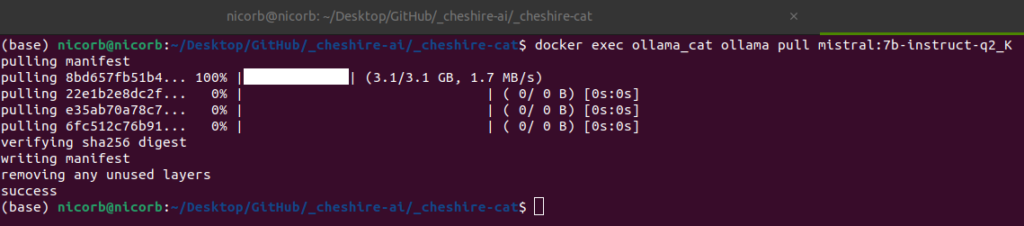 Model pull output in the terminal